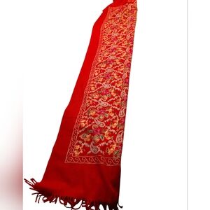 NWOT Cashmere Oversized Elegant Deep Red Embroidered Pashmina